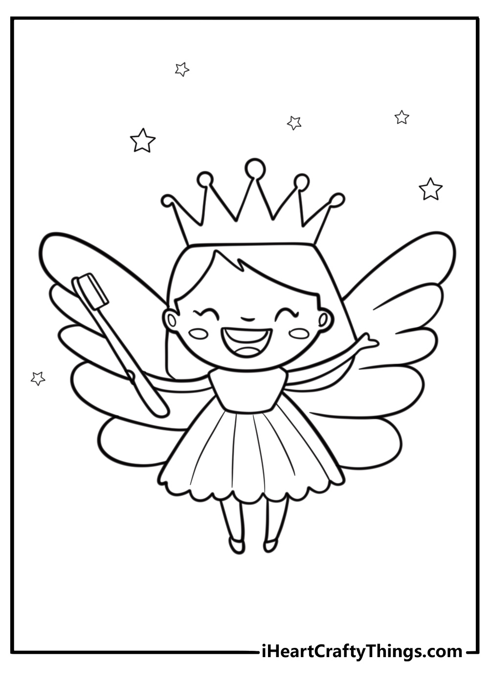 Cute tooth fairy with big wings detailed coloring sheet