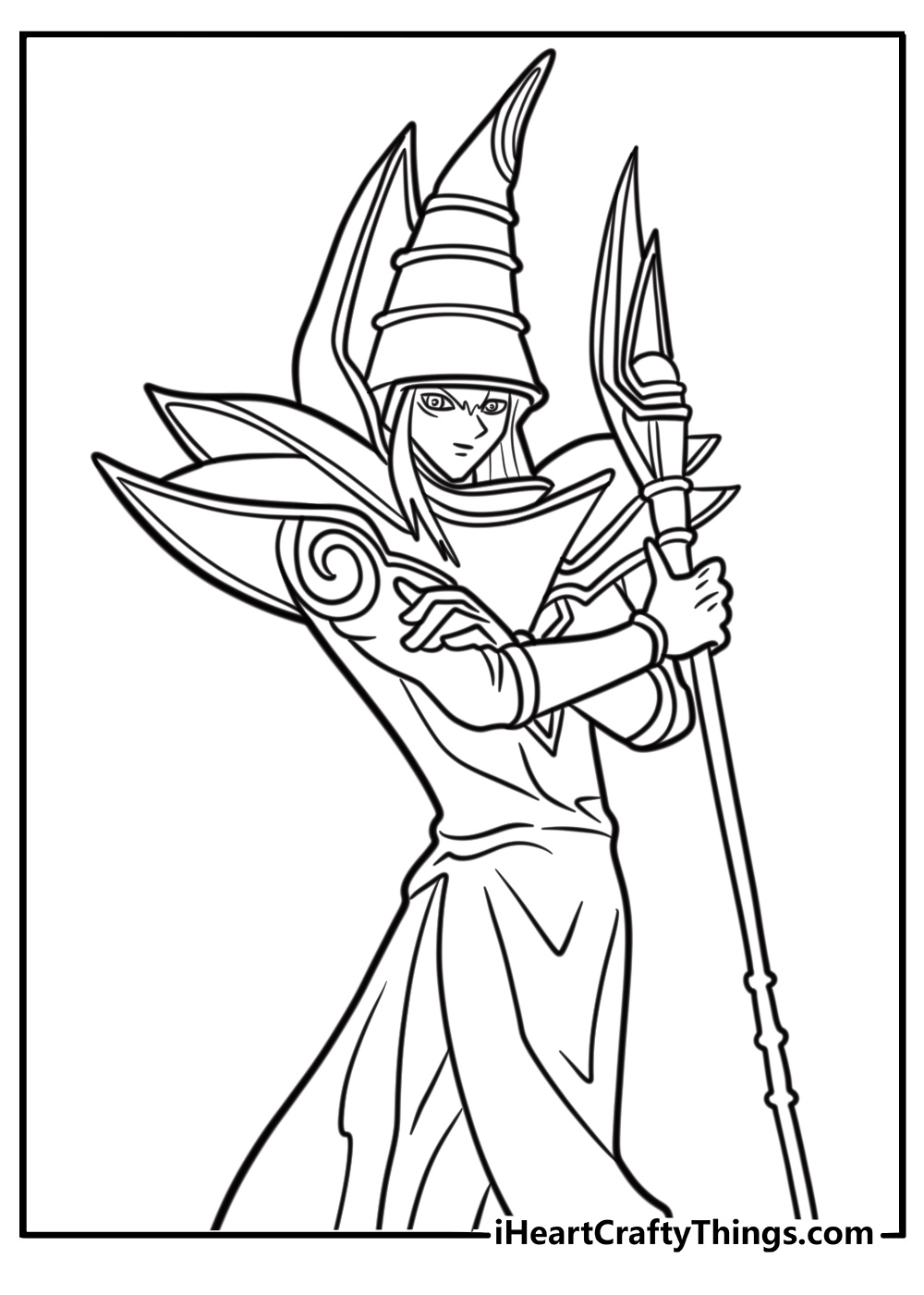 Dark magician in battle stance free yu gi oh! coloring page pdf