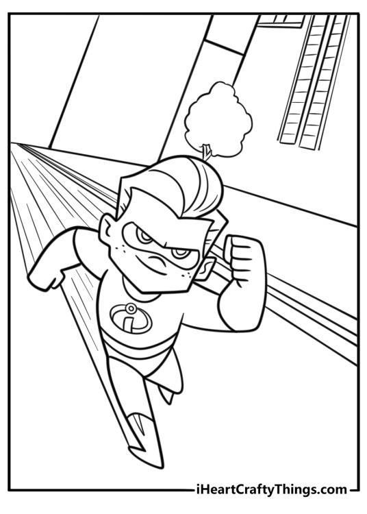Dash parr racing through the city detailed coloring sheet