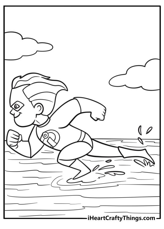 Dash running on water printable coloring page