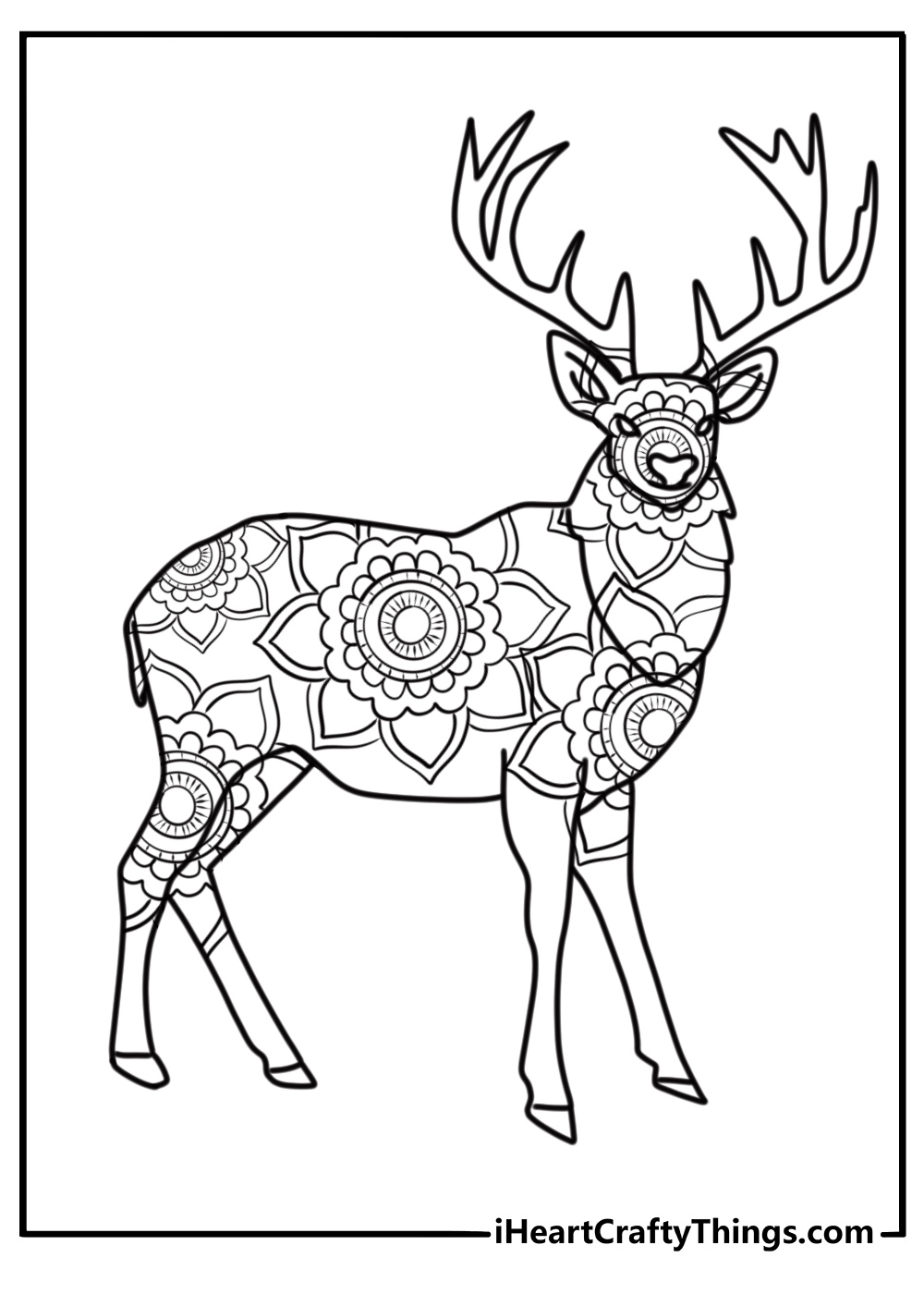 Deer mandala with nature-inspired patterns coloring page