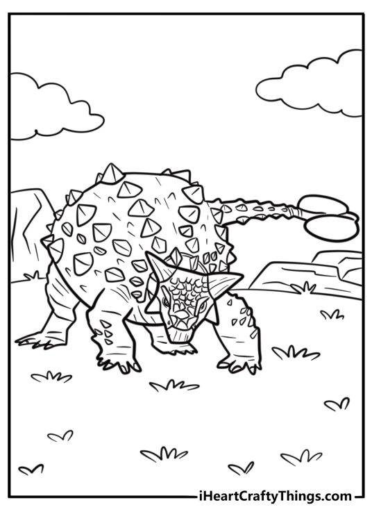 Detailed ankylosaurus with armored back coloring sheet