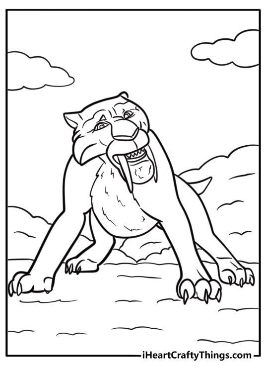 Diego the saber toothed tiger in action free coloring page pdf