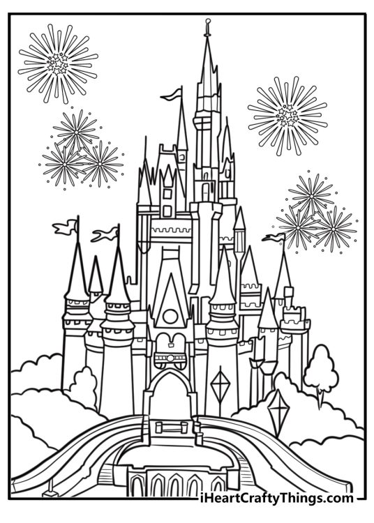 Disneyland fireworks over the castle printable coloring sheet