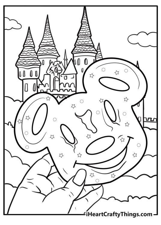 Disneyland food cart with mickey shaped snacks coloring page