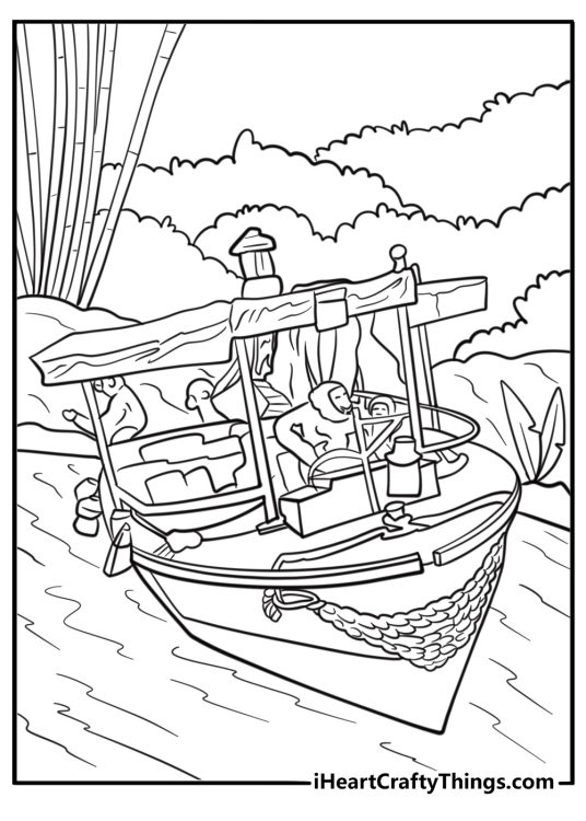 Disneyland Jungle Cruise boat adventure coloring page