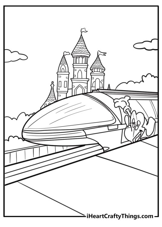 Disneyland monorail passing by printable coloring sheet