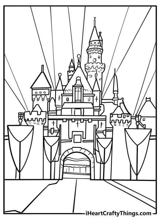 Disneyland night scene with glowing lights printable coloring sheet