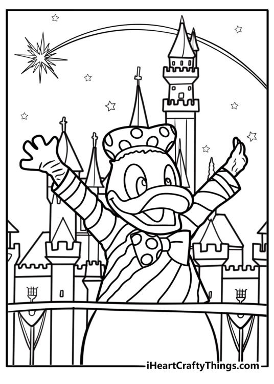Donald Duck enjoying Disneyland fun coloring page