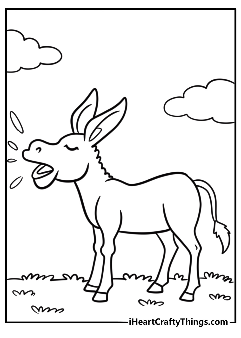 Donkey braying with mouth open free printable coloring page