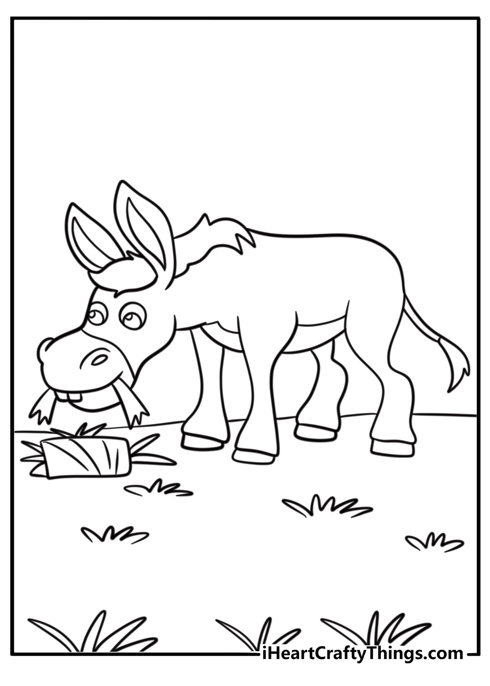 Donkey eating hay detailed farm animal coloring sheet