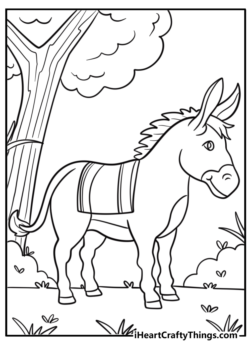 Donkey with long ears detailed coloring sheet