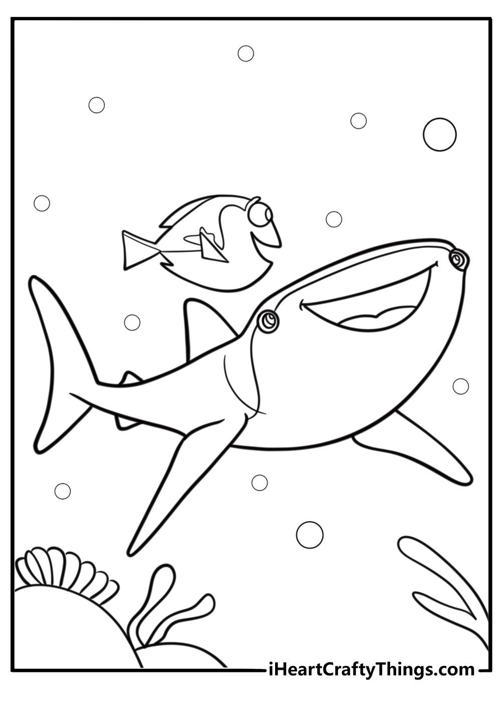 Dory and Destiny the whale shark free printable coloring page