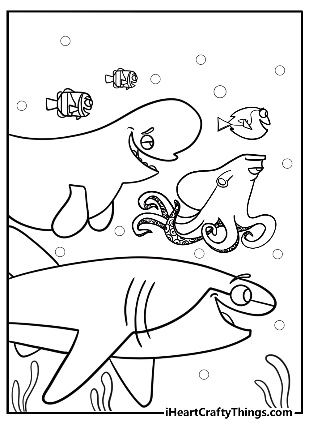 Dory and her friends on a great ocean adventure free coloring page pdf