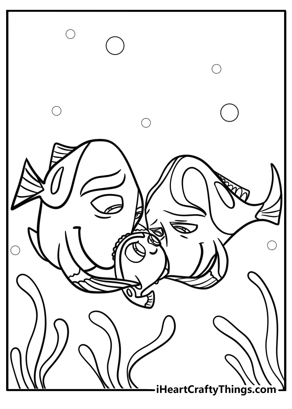 Dory and her parents Jenny and Charlie fun coloring sheet