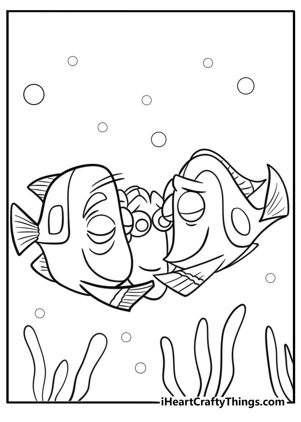 Dory reuniting with her parents printable coloring page