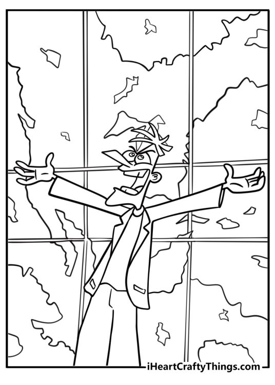 Dr Doofenshmirtz shouting about his latest plan detailed coloring sheet