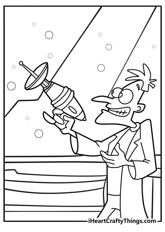 Dr Doofenshmirtz with his evil invention coloring page