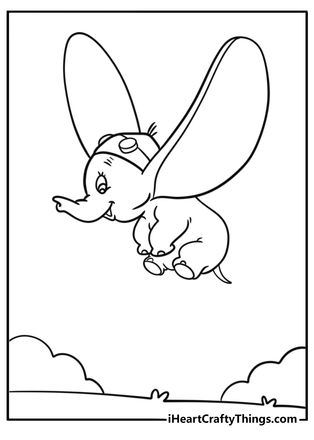 Dumbo flapping his ears to fly fun coloring page