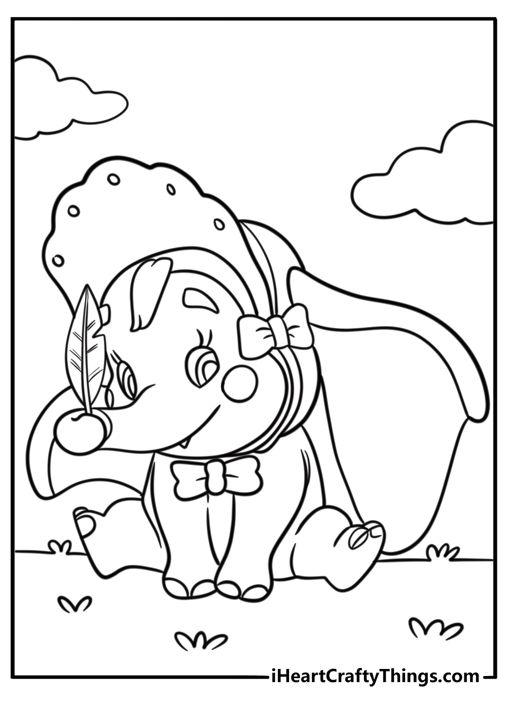 Dumbo in a clown outfit fun printable coloring sheet