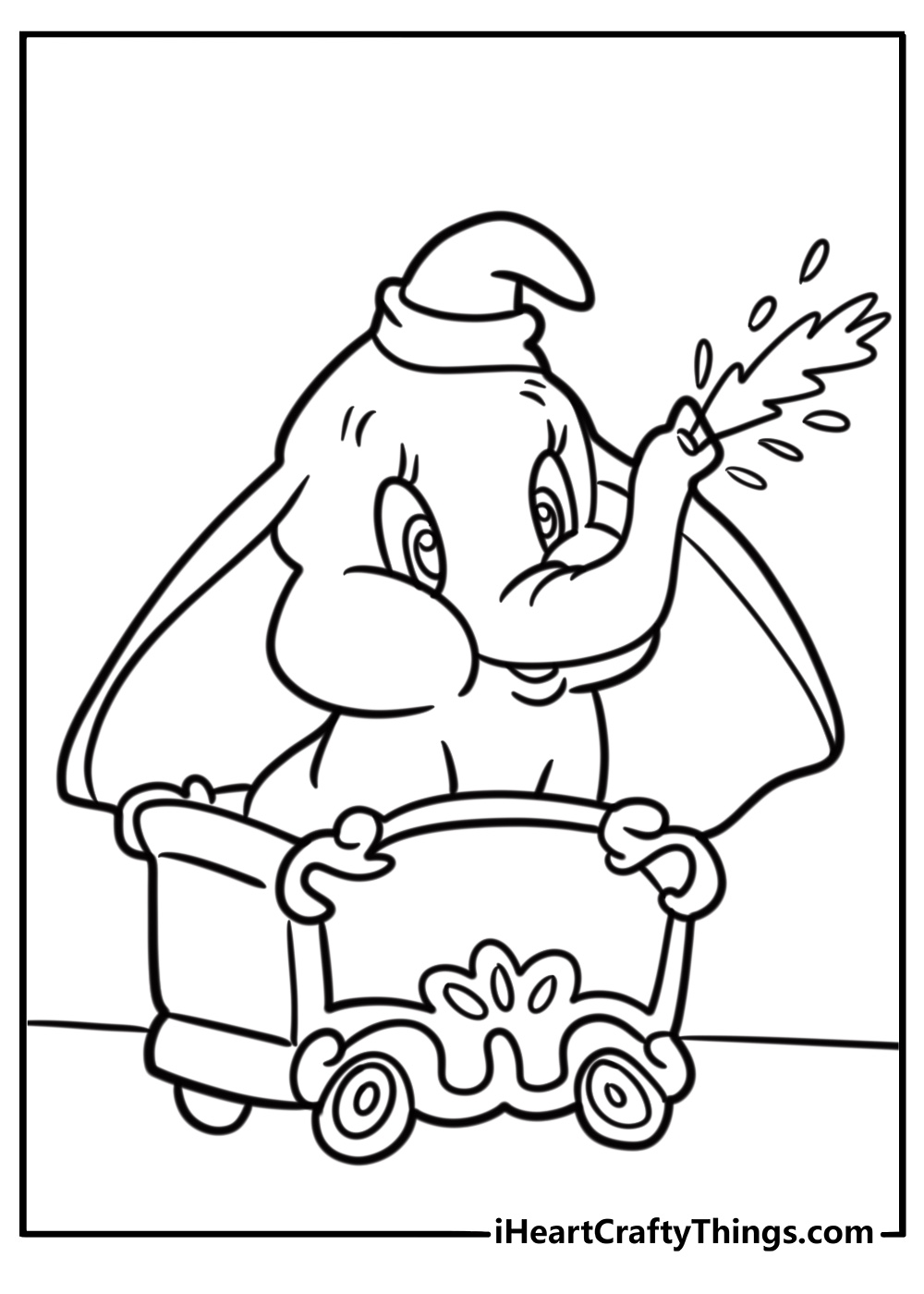 Dumbo spraying water with his trunk detailed coloring sheet