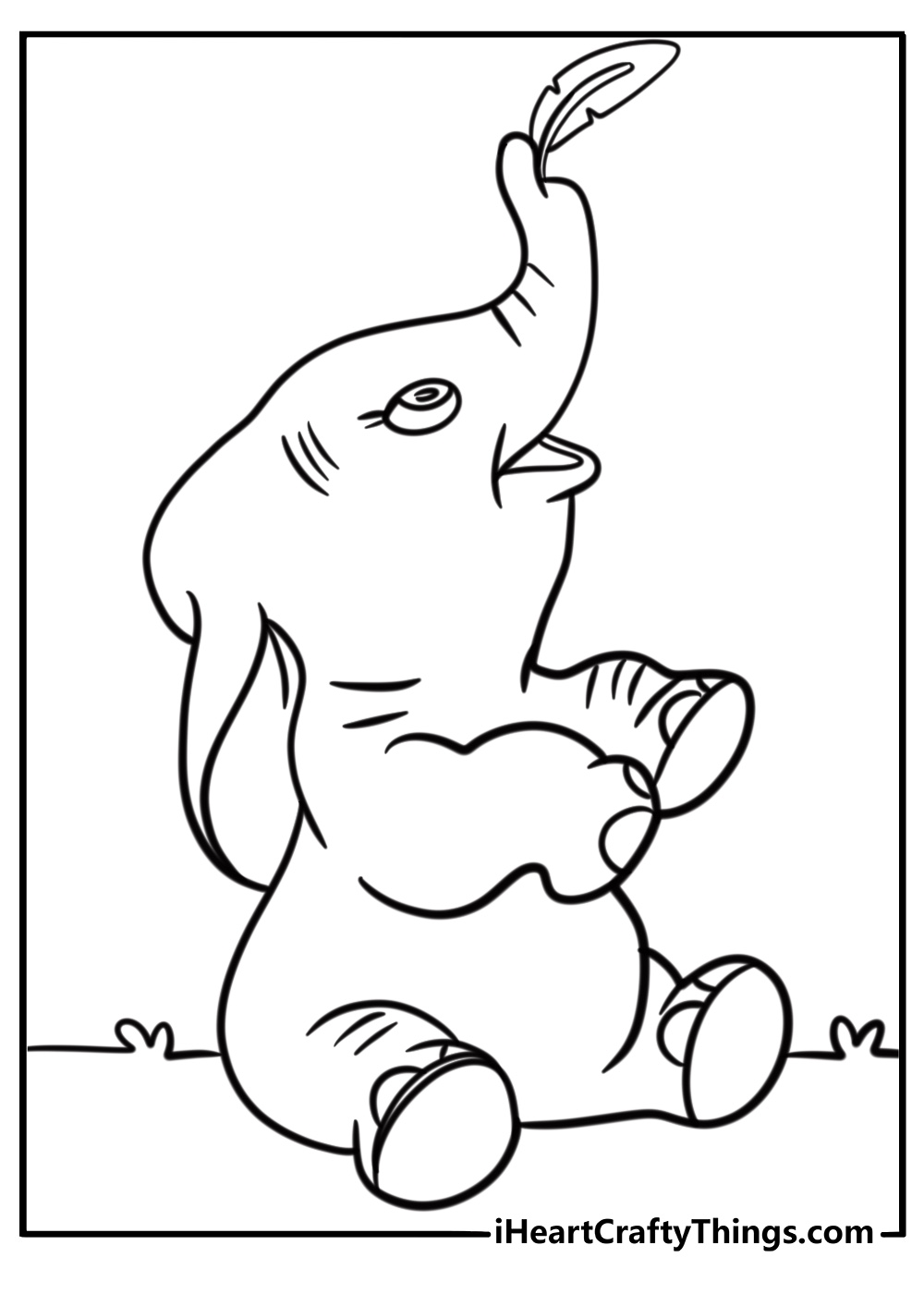 Dumbo with a feather in his trunk fun coloring sheet