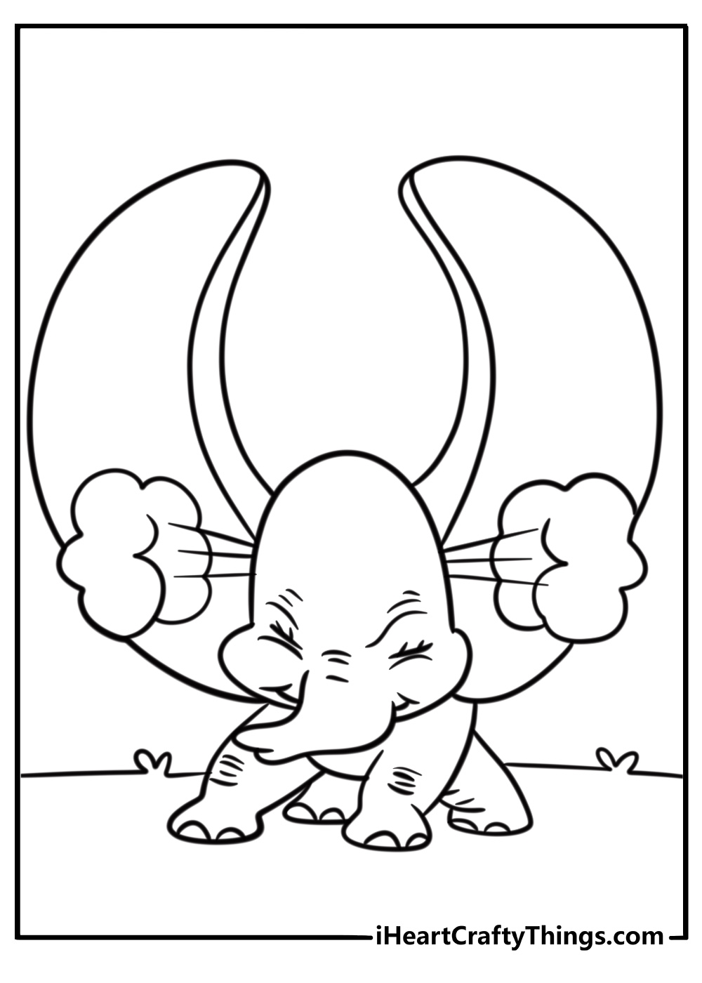 Dumbo with his giant ears spread wide free printable coloring sheet