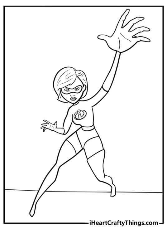 Elastigirl stretching her arms detailed incredibles coloring sheet