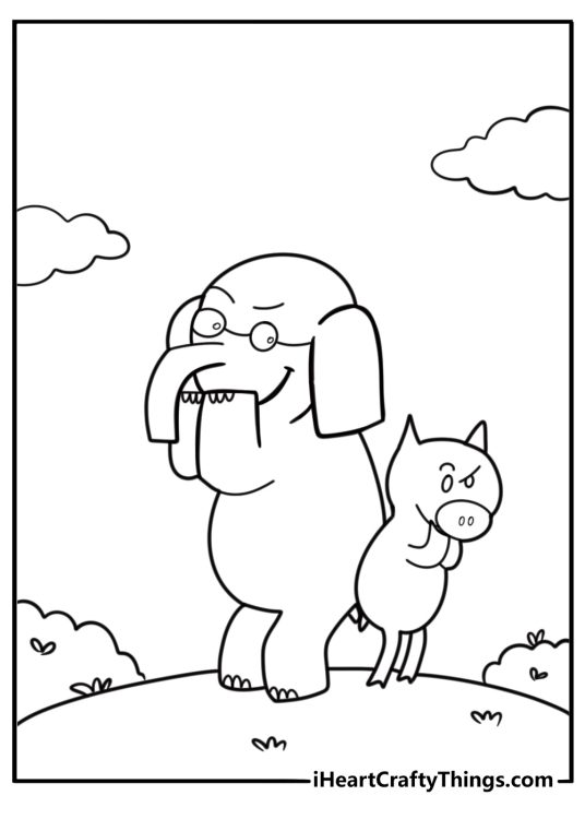 Elephant Gerald and Piggie smiling detailed coloring sheet