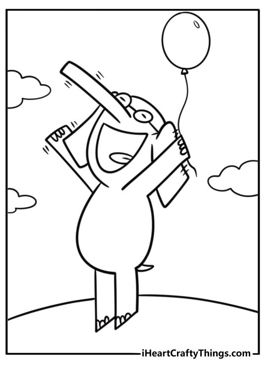 Elephant Gerald holding a balloon printable coloring page