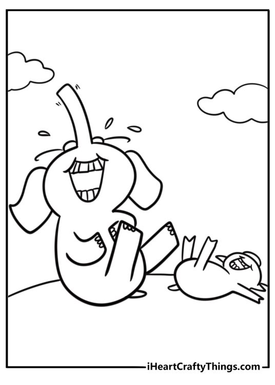 Elephant Gerald laughing with Piggie fun coloring sheet