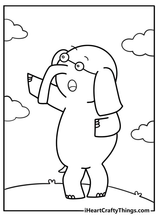 Elephant Gerald looking surprised coloring page