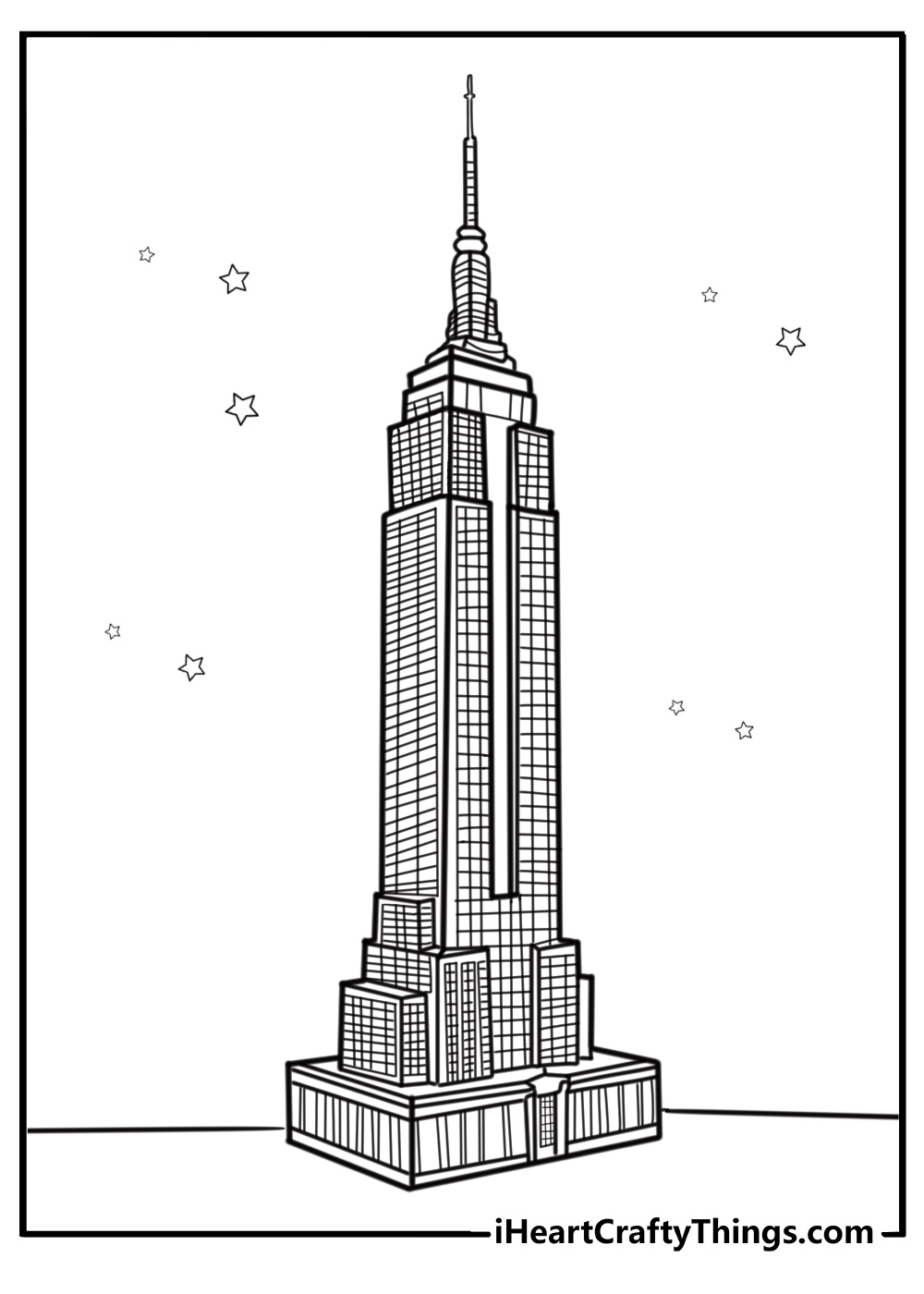 Empire state building towering over the city fun printable coloring sheet