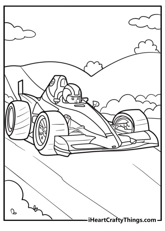 F1 car with open cockpit design coloring page