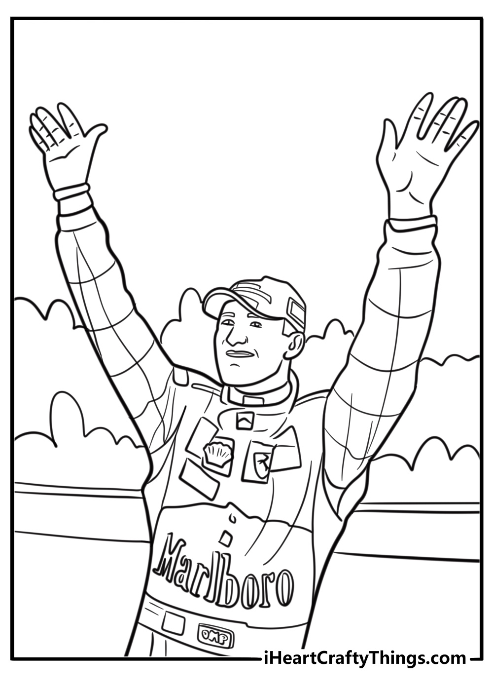 F1 driver waving to fans free coloring page pdf