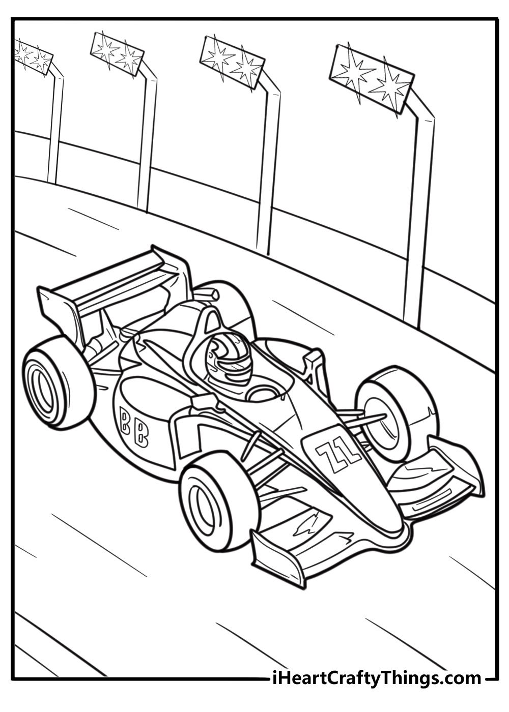 F1 race at night under the lights free coloring page pdf