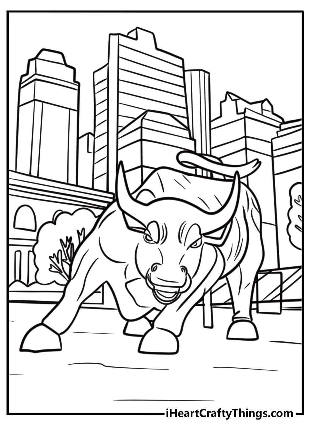 Famous Wall Street bull statue printable coloring page