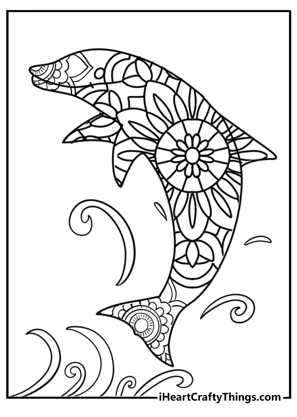 Fish mandala with ocean wave designs detailed coloring sheet