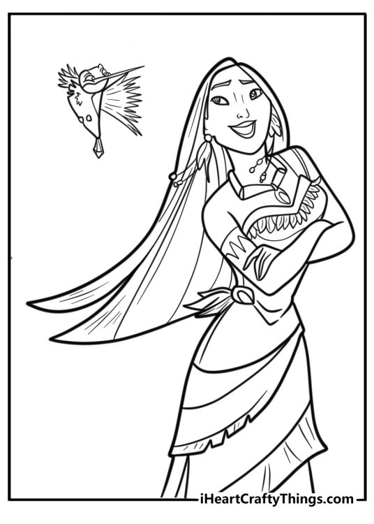 Flit the hummingbird flying near pocahontas fun coloring sheet