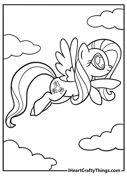Fluttershy flying with her delicate wings free coloring page pdf