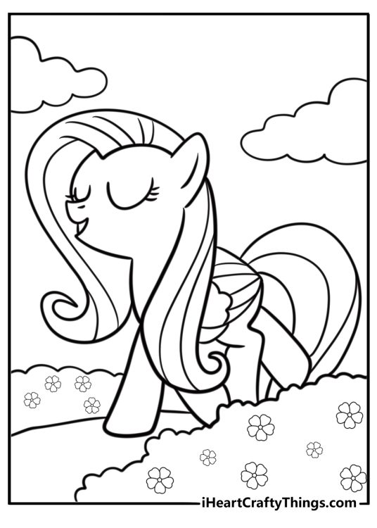 Fluttershy in a peaceful meadow coloring page