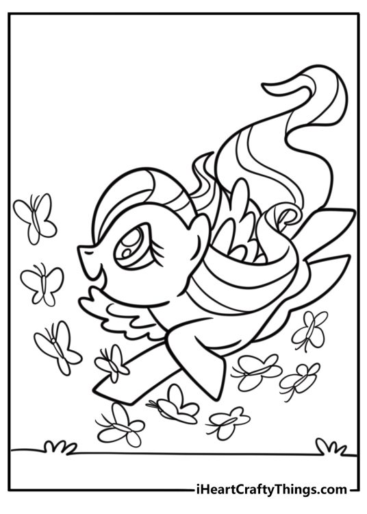 Fluttershy playing with butterflies detailed coloring sheet