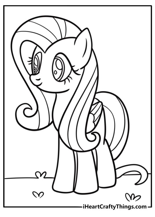 Fluttershy smiling gently coloring page for kids