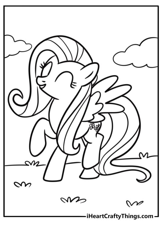 Fluttershy with a happy smile detailed coloring sheet