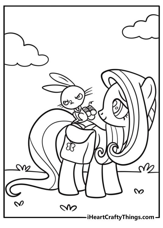 Fluttershy with cute animals fun printable coloring sheet
