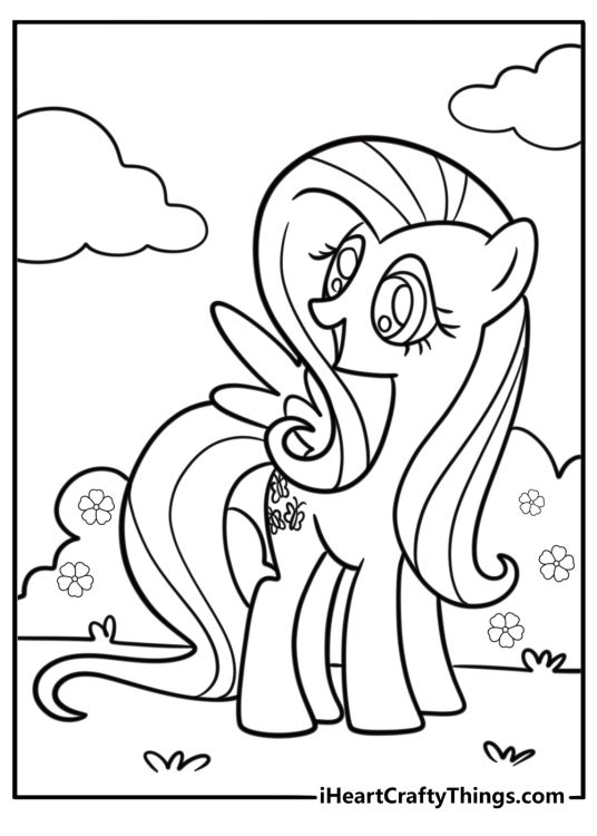 Fluttershy with her cutie mark detailed coloring sheet