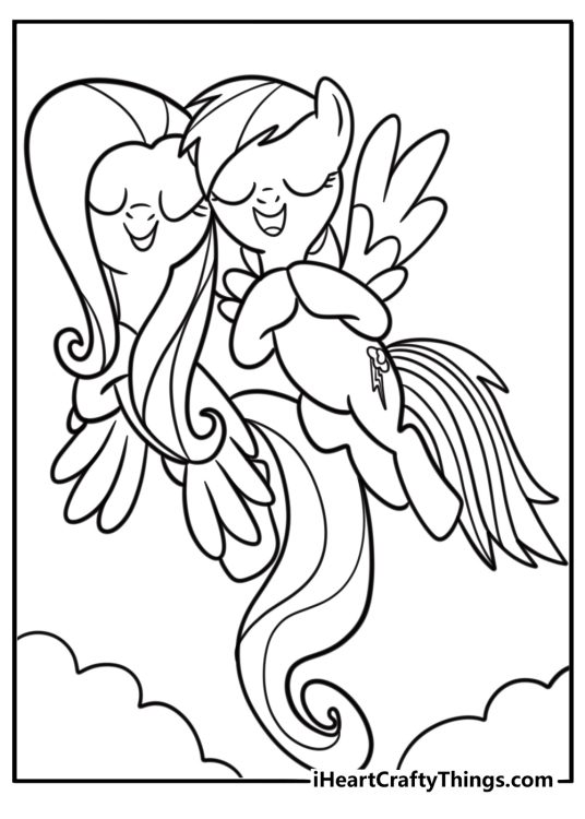 Fluttershy with her friends from Ponyville fun coloring sheet