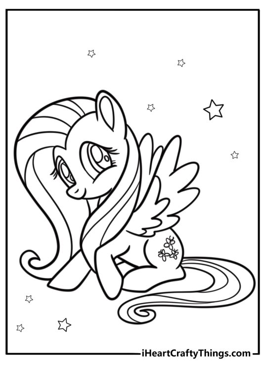 Fluttershy with her long flowing mane coloring sheet
