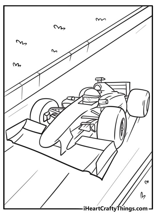 Formula 1 starting grid with race cars detailed coloring sheet