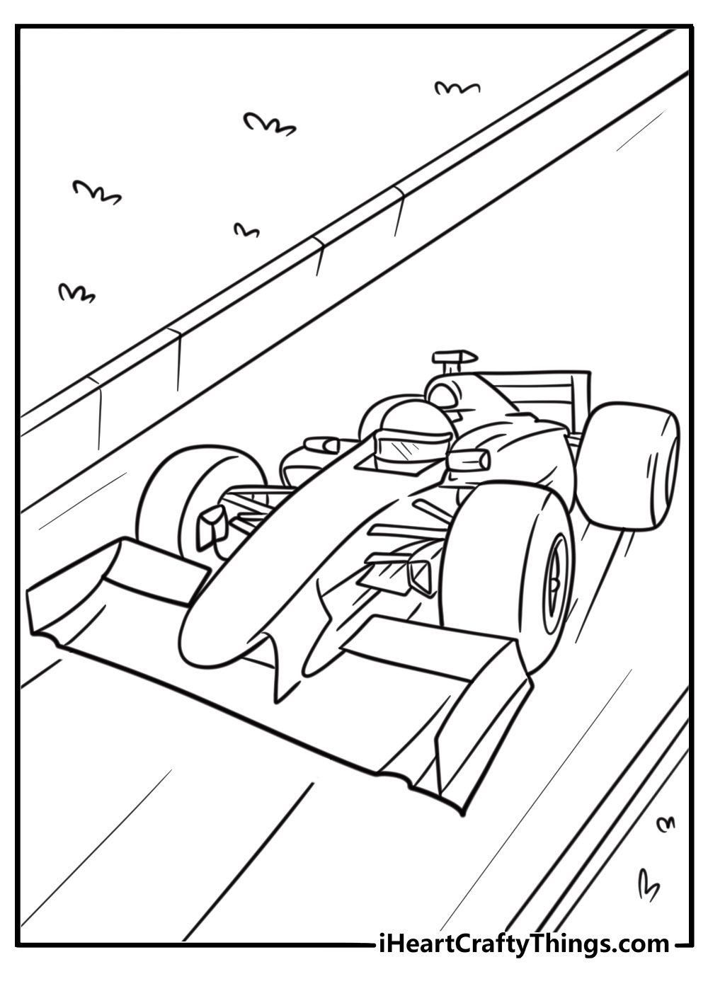 Formula 1 starting grid with race cars detailed coloring sheet